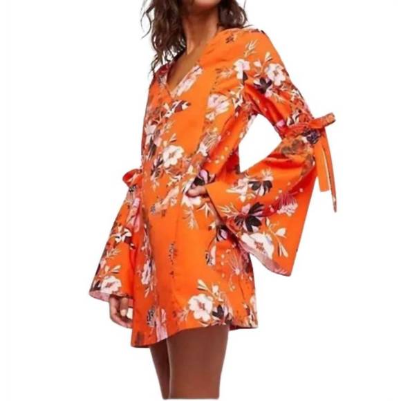 NEW FREE PEOPLE lover of mine mini kimono dress in orange,cream - Picture 1 of 1